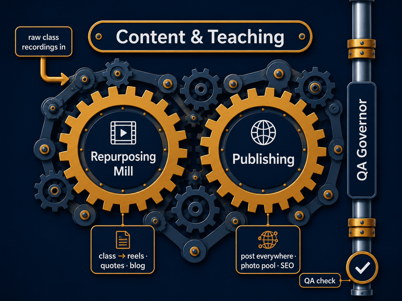 Content and Teaching closeup: Repurposing Mill and Publishing gears.