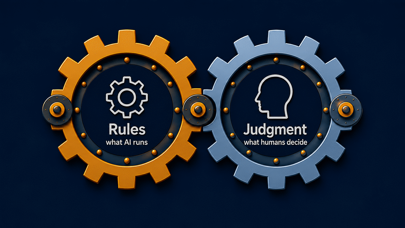 Rules run on their own. Judgment stays human.